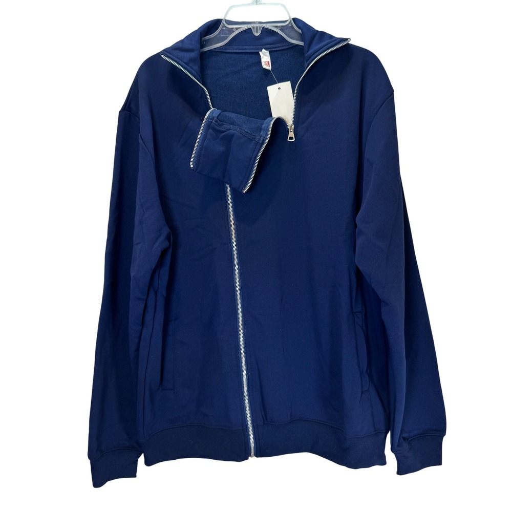 Men's Navy Blue Full Zip Track Jacket‎ Athletic Lightweight XXL New WAN MAN WALK